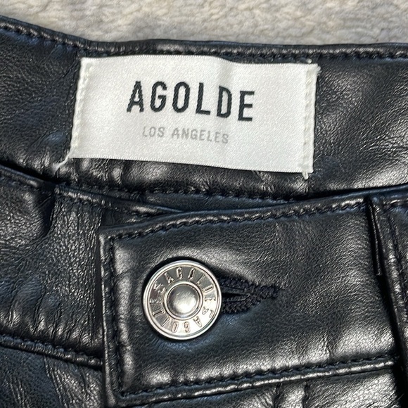 New Agolde Riley Long Pants Recycled Leather in Detox Black High Rise Sz 31 - Picture 7 of 14